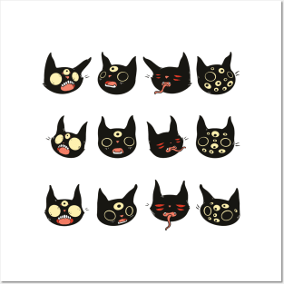 Creepy Cute Black Cat Faces Posters and Art